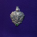 Green man silver pendant with green gem
